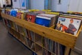 Front close-up of shelf with vinyl records