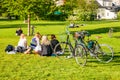 People relaxing at the King`s garden next to Rosenborg castle Royalty Free Stock Photo