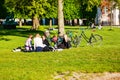 People relaxing at the King`s garden next to Rosenborg castle Royalty Free Stock Photo