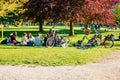 People relaxing at the King`s garden next to Rosenborg castle Royalty Free Stock Photo