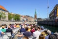 Copenhagen, Denmark- May 30, 2023: View from the canal tour boat to historic buildings