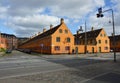 COPENHAGEN, DENMARK - MAY 31, 2017: yellow houses in Nyboder district, historic row house district of former Naval barracks in Cop Royalty Free Stock Photo