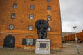 COPENHAGEN, DENMARK: Monument I Am Queen Mary near a building of Royal Cast Collection in Copenhagen