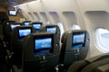 COPENHAGEN, DENMARK - NOV 24th, 2018: Empty airplane seats waiting for passengers and take off in an airplane. Empty Royalty Free Stock Photo