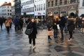 Christms shoppers and travelers in Copenhagen Denmark