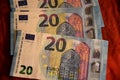 Copenhagen/Denmark 12.November 2018. Eurpean currency euro 20 notes in Copenhagen Denmark. Photo. .Francis Joseph Dean /