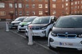 Copenhagen/Denmark 16.November 2018. German BMW electric car and French Electric Renault ZOE cars at Chargung point in Copenhagen