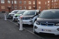 Copenhagen/Denmark 16.November 2018. German BMW electric car and French Electric Renault ZOE cars at Chargung point in Copenhagen