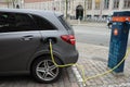 Copenhagen/Denmark 13.November 2018. _German Electric Merceds Benz car at charing point in danish capital Copenhagen Denmark. Royalty Free Stock Photo