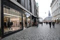 Copenhagen/Denmark 12.November 2018. Shoppers pass by Saint Laurent Paris store on Kobmagergade in danis capital Copenahgen