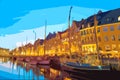 The Nyhavn Canal at night in Copenhagen Royalty Free Stock Photo