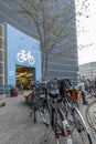 Bicycle parking facility inside and outside at the sidewalk