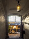 Dim corridor leading to the courtyard of the Attorney General building Rigsadvokaturen