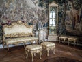 Ornate royal furniture with intricate golden frames