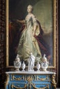 Royal ceramic vases and figurine on ornate chest in Rosenborg Castle