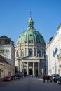 Exterior view of Lutheran Frederiks Church (Marmorkirken) in Copenhagen, Denmark from Frederiksgade street