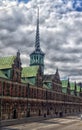 Ornate Borsen Building 17th century former stock exchange with detailed spire structure at top. Classic European architectural