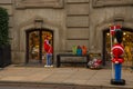 Copenhagen, Denmark: Real soldier figure as attraction of a souvenir shop, in the urban center of the city of Copenhagen