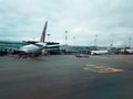 Copenhagen, Denmark - September 20, 2019 Airplanes prepare for flight at the airport