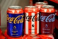 Coco cola marked with sport clubs on sale in Copenhagen Royalty Free Stock Photo