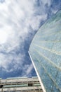 Copenhagen. Denmark. 15. September. 2021. Beautiful Modern Glass Office Building Cloudy Sky Background Bottom View Royalty Free Stock Photo