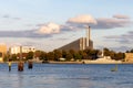 Copenhagen. Denmark. 12. September. 2021. Beautiful view On the Sunset of Amager Bakke factory with skiing slope on the rooftop in