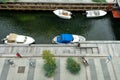 Copenhagen. Denmark. 15. September. 2021. Boats are parked on the canal. Copenhagen. Denmark. Aerial view. Water