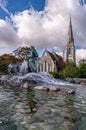 Gefion Fountain and Saint Albans church, Copenhagen, Denmark Royalty Free Stock Photo