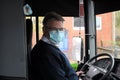Bus driver and passnger madate wear face mask during journey Royalty Free Stock Photo