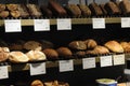 Various breads at baker shop in Copenhagen Denmark