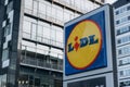 Copenhagen, Denmark - September 14, 2020. Lidl shop sign located next to Fisketorvet Copenhagen Mall. Lidl is a German