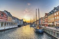 Copenhagen Denmark, sunset at Nyhavn harbour