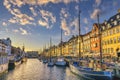 Copenhagen Denmark sunset at Nyhavn harbour