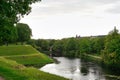 Copenhagen, Europe, the Citadel, view from rampart over green area and moat