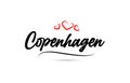 Copenhagen european city typography text word with love. Hand lettering style. Modern calligraphy text