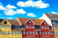 Copenhagen iconic view. Famous old colorful medieval houses in the center of Copenhagen, Denmark during summer sunny day. Nyhavn Royalty Free Stock Photo