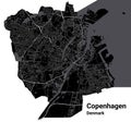 Copenhagen map. Detailed black map of Copenhagen city poster with roads. Cityscape urban vector. Cityscape poster metropolitan