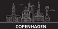 Copenhagen silhouette skyline. Denmark - Copenhagen vector city, danish linear architecture, buildings. Copenhagen