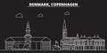 Copenhagen silhouette skyline. Denmark - Copenhagen vector city, danish linear architecture, buildings. Copenhagen