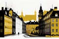 Copenhagen Travel Illustration, Denmark Tourism Concept, Western Europe Drawing Imitation, AI Generative Content