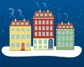 Copenhagen winter city scene. Netherlands. Facades of traditional colorful Dutch houses in flat style. Vector illustration. Touris Royalty Free Stock Photo