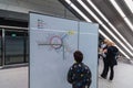 Copenhagen, Zealand Denmark - 29 9 2019: Child is looking to the map of new M3 Cityringen metro line in Copenhagen