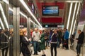 Copenhagen, Zealand Denmark - 29 9 2019: First people going to try new M3 Cityringen metro line in Copenhagen. escalator