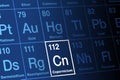 Copernicium on periodic table of the elements, with element symbol Cn