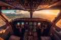 captain cockpit travel airplane aircraft flight aviation pilot transportation plane. Generative AI. Royalty Free Stock Photo