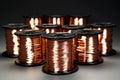 Copper alloy welding wire on spools. Generative AI