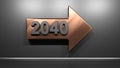 Copper arrow 2040 to the right - 3D rendering illustration Royalty Free Stock Photo