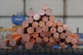Copper ball, copper column, copper bead processing and production Royalty Free Stock Photo