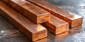 Copper Bars Gleaming on a Shiny Surface in the Global Mining Market. Concept Global Mining, Copper Royalty Free Stock Photo