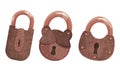 Copper or Brass Padlock with Keyhole as Security Mechanism Vector Set